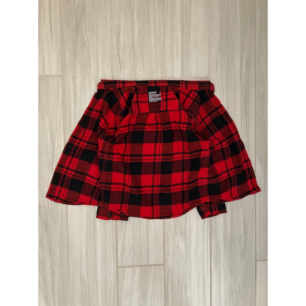Cat & Jack Boys Red Black Buffalo Plaid Flannel Button Down Shirt 4T Cotton